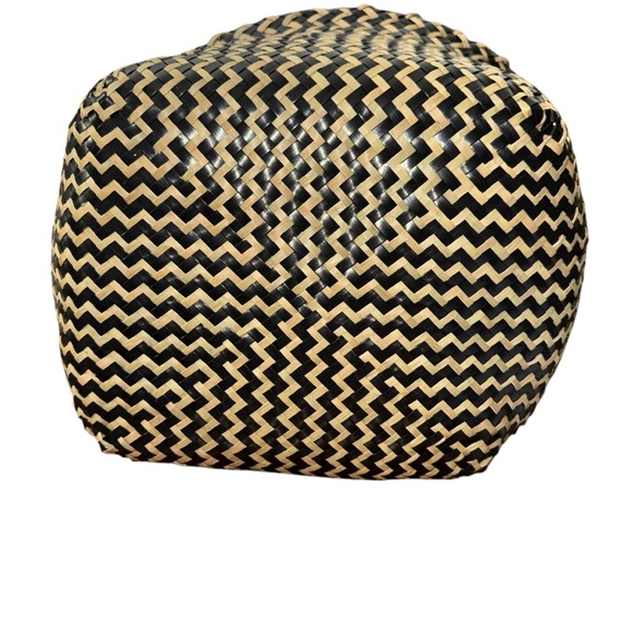 Handwoven Black & Natural Zigzag Basket Tote – 12”x 32.5”w/ 11” Handles - Picture 4 of 6